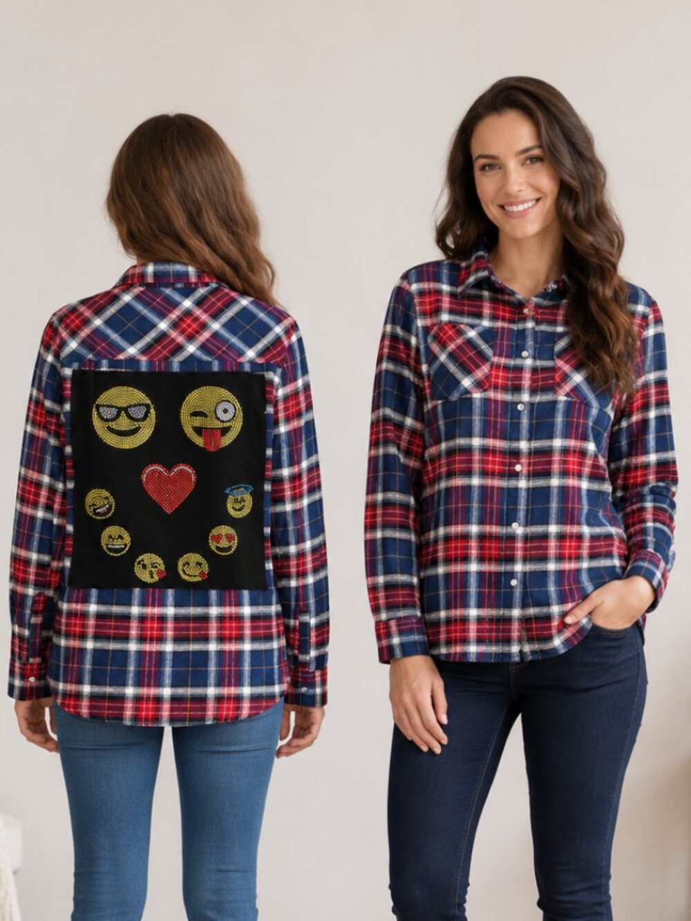 Butter VTG Emoji Flannel Shirt Girls XL Womens XS Red White Blue New